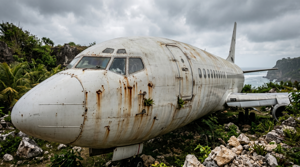 pesawat boeing 737 di pantai pandawa dekat tebing kapur